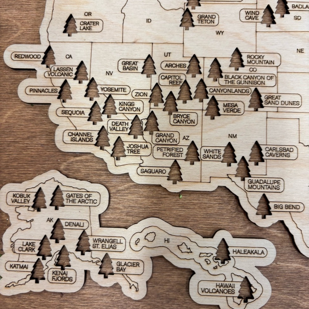 Handcrafted Wooden USA National Parks Map Wall Art - Picture 4 of 5